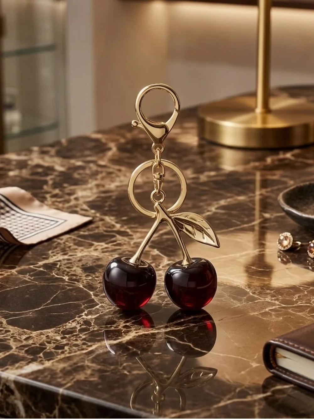 Cherry Charm in Gold and Deep Red